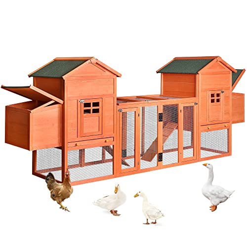 Large Metal Chicken Coop Hexagonal Walk-in Poultry Cage with Anti-UV Cover (13.1 * 8.6ft) D1196