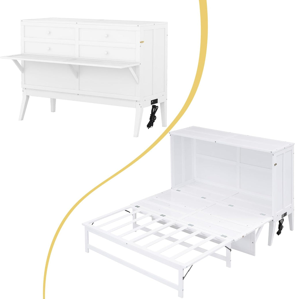 White Wood Queen Murphy Bed Y43570