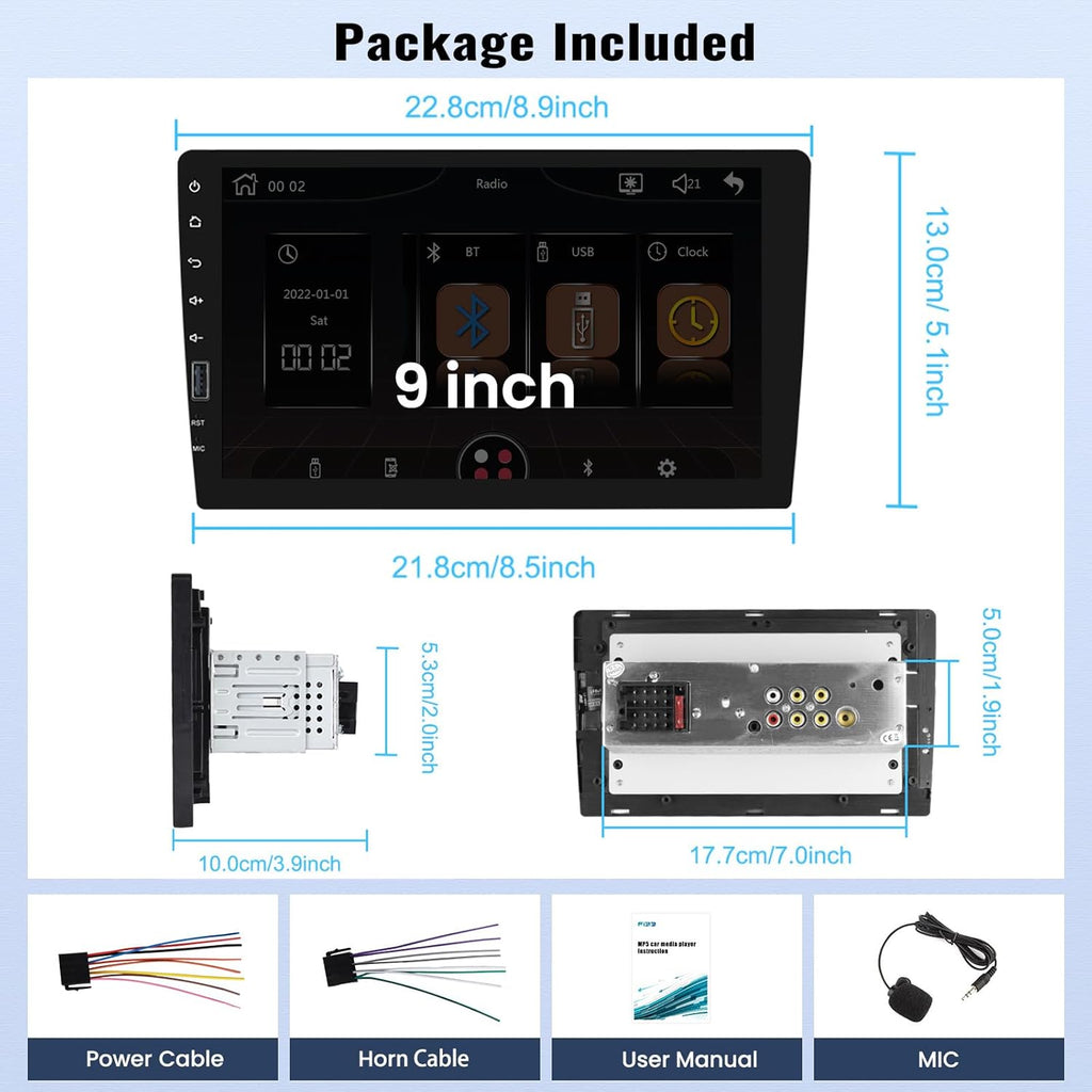 9 Inch Touchscreen Single Din Car Stereo with Wireless Carplay Android Auto Bluetooth FM EQ Backup Camera Car MP5 Player with Steering Wheel Control 7 Color Light MIC J7883