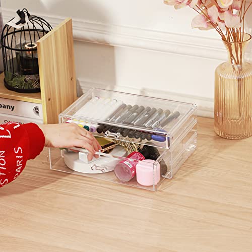 Acrylic Storage Desk Box with 3 Drawers Plastic Makeup Organizer Containers Bins B5722
