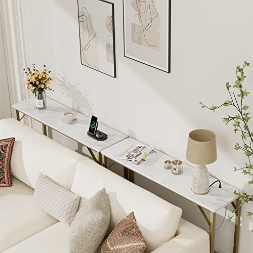 Gold Narrow Console Table with Outlets T5809