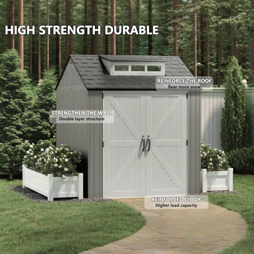 Large Resin Outdoor Storage Shed with Floor (7-10.5 Ft) Brown 7x7 FT R8722