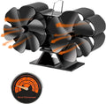 12-Blade Dual Head Heat Powered Wood Stove Fan with Magnetic Thermometer K8582