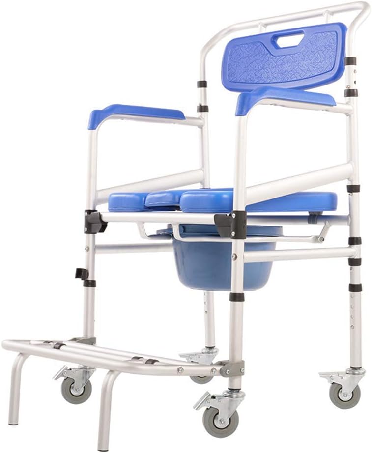 Mobile Bedside Commode, Wheeled Folding Toilet Seat Chair with Lid I54487