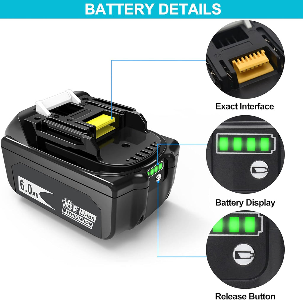 2 Packs 6.0Ah 18 Volt Battery Replacement with LED Indicator M4556