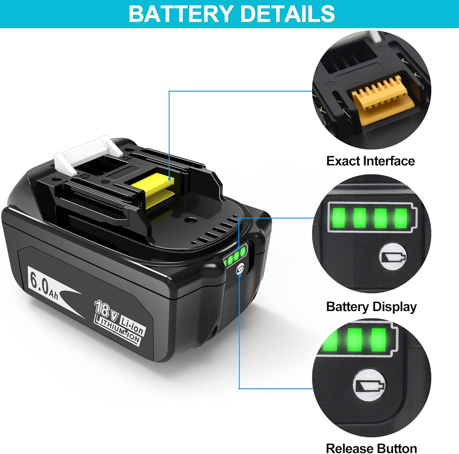 2 Packs 6.0Ah 18 Volt Battery Replacement with LED Indicator M4556