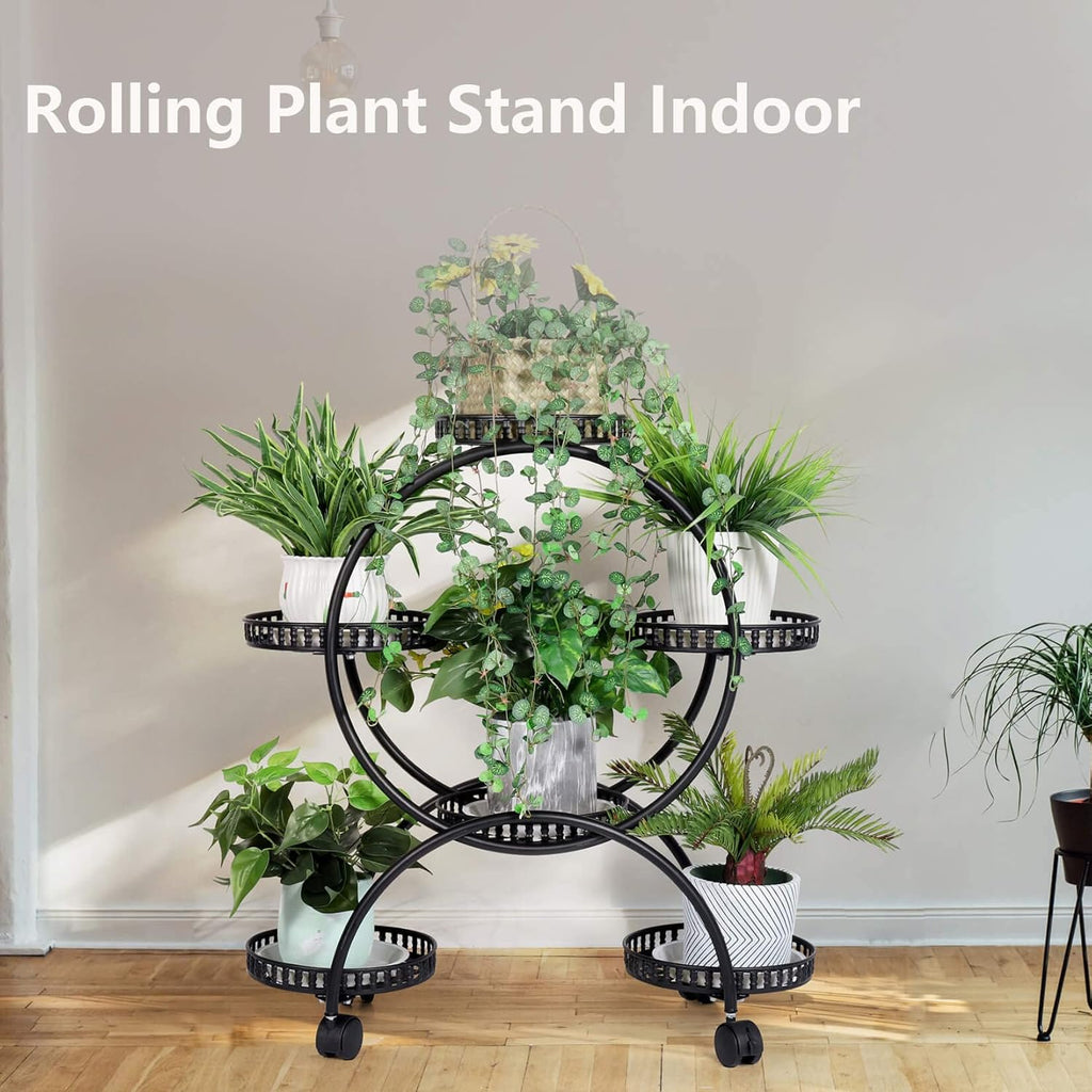Metal Plant Stand 6-Potted with Wheels 4 Tier Y3871