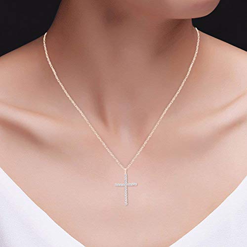 0.30 Carat 14K Solid Gold Round Diamond Cross Pendant L87256