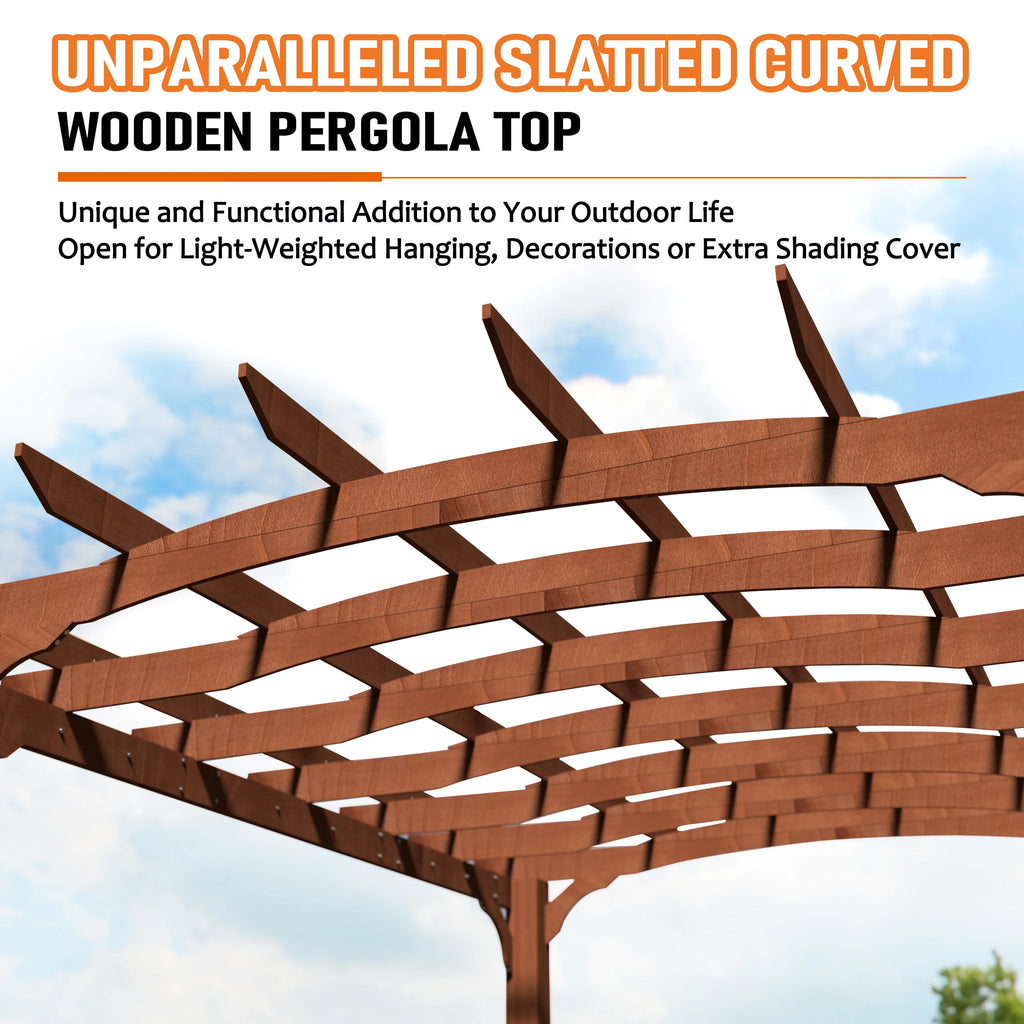 12' x14' Cedar Wood Pergola with Arched Roof and Ground Stakes X5876