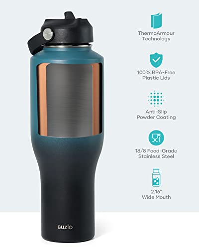 40 oz Insulated Double Wall Stainless Steel Tumbler with Handle Straw Lid and Flex Lid, Black U347733