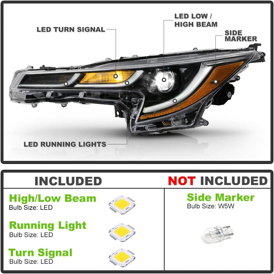 Black LED Projector Headlights Set Left+Right F354