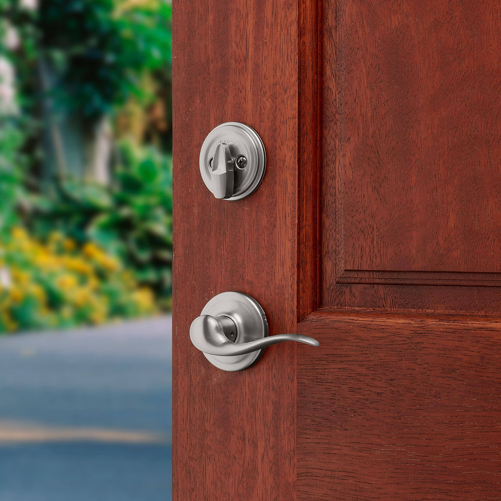 Satin Nickel Single-Lock Keyed Entry Door Handleset J5134