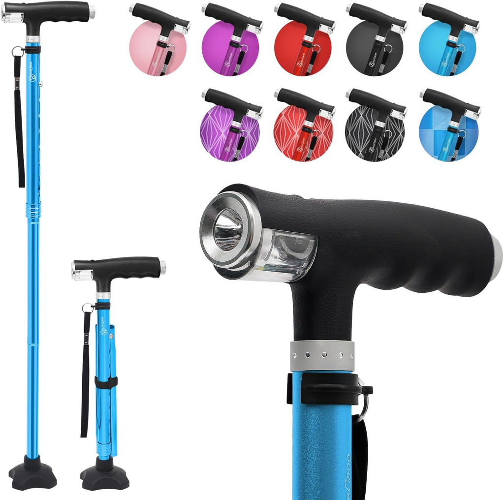 Folding Walking Cane with Two Led Lights Quad Cane G4031