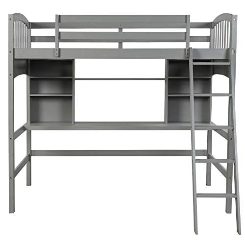 Full Size Solid Wood Loft Bed with Wardrobe and Desk K355457