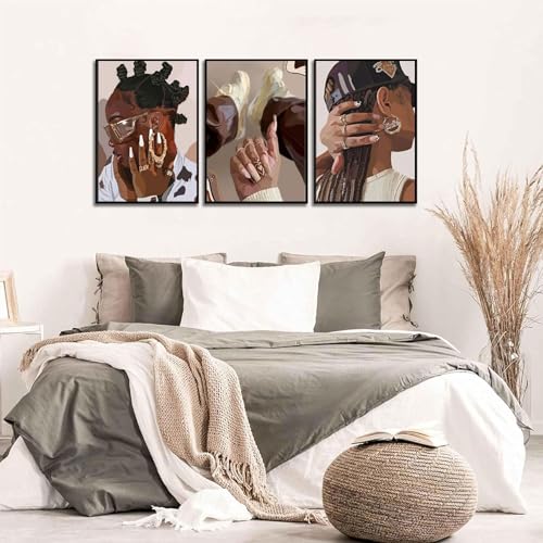 3Pcs Framed Canvas Wall Art Black Girl Wall Decor Posters Prints Paintings A31149