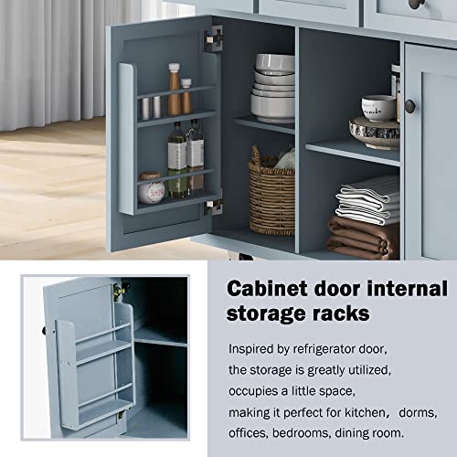 Two-sided Rolling Kitchen Island Cart with Wood Top, 2 Drawers, 3 Open Compartments Y243353