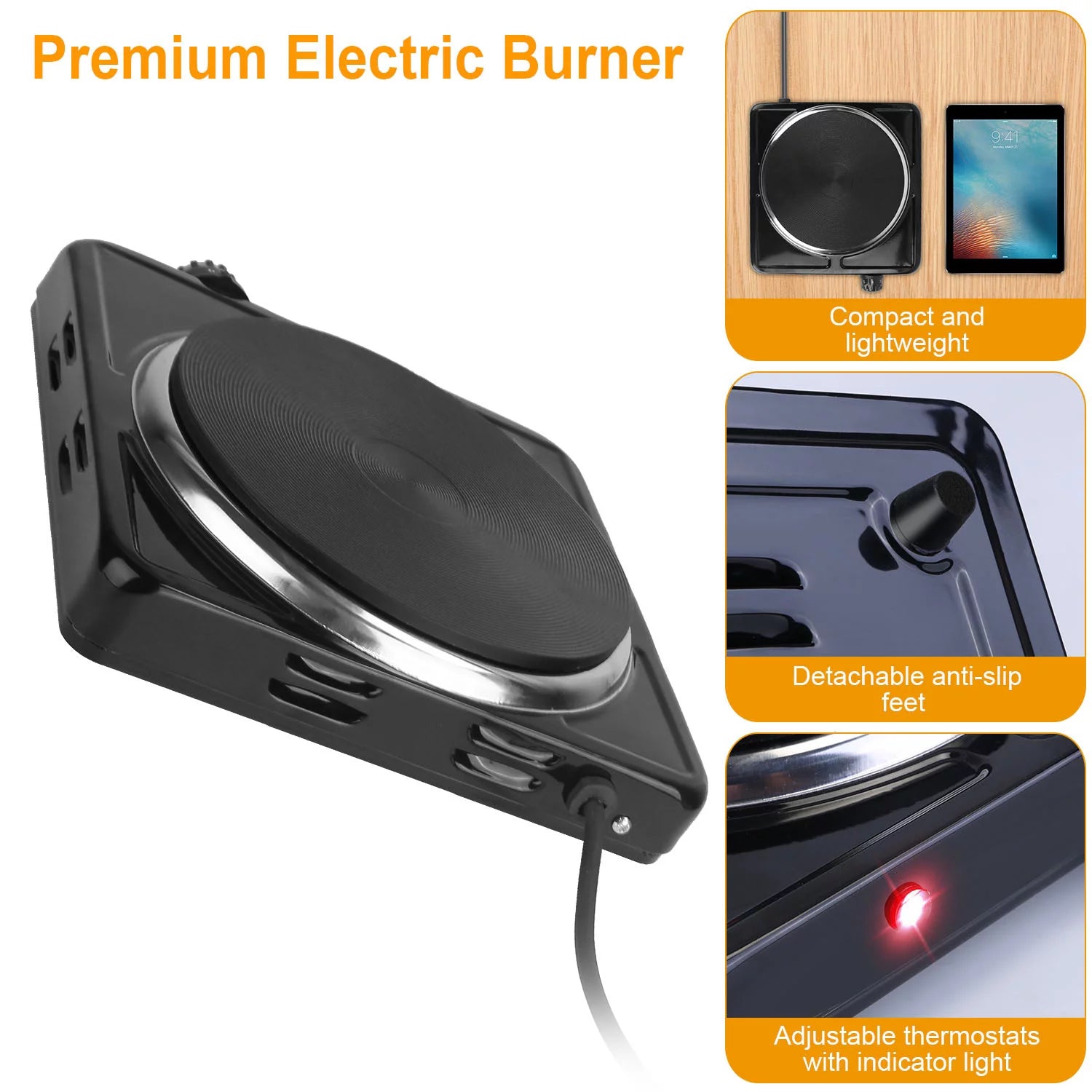 Black Electric Countertop Single Burner with Cast Iron Hot Plate I556404