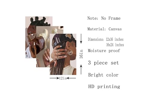 3Pcs Framed Canvas Wall Art Black Girl Wall Decor Posters Prints Paintings A31149