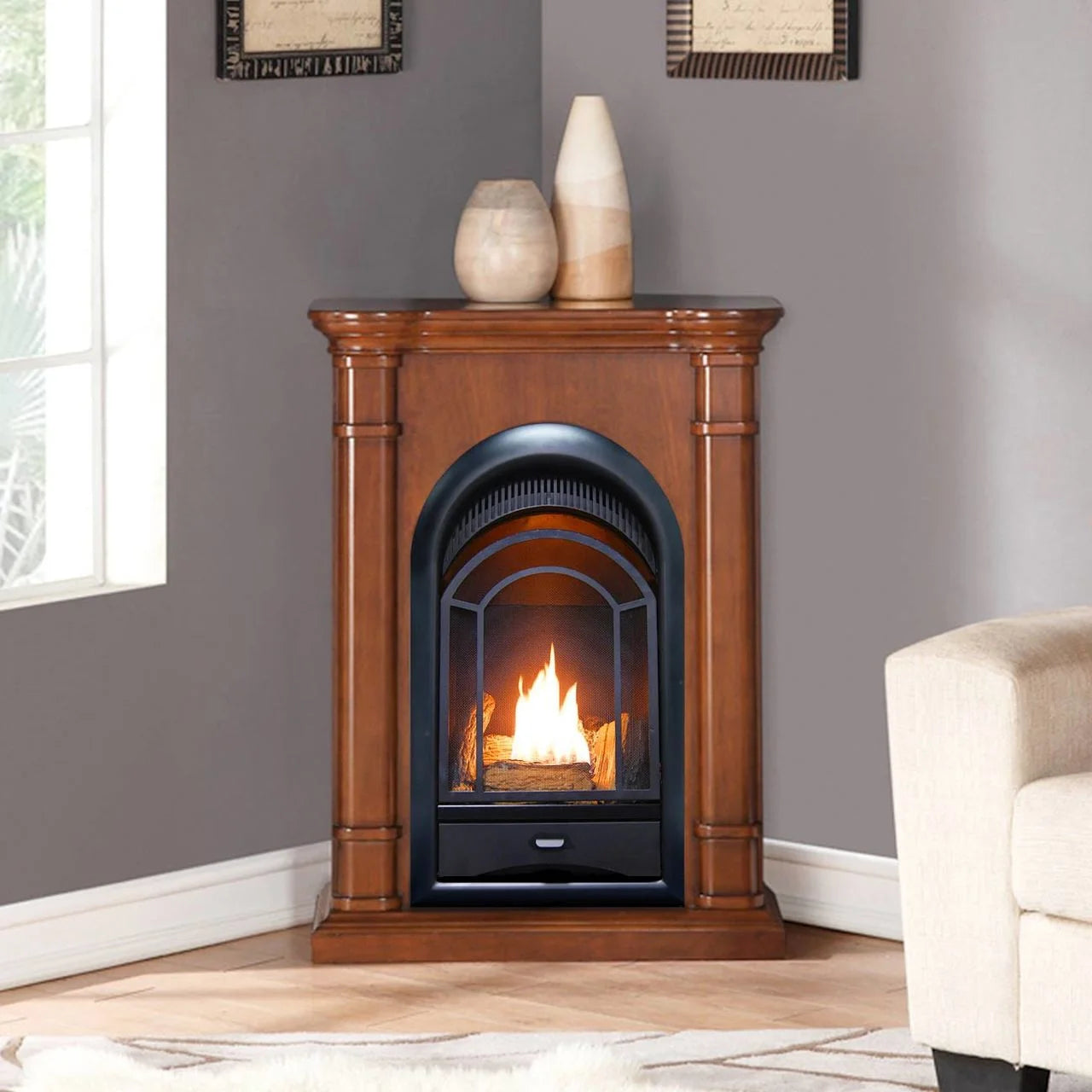 Ventless Fireplace System 10K BTU Thermostat Insert and Mantel E827