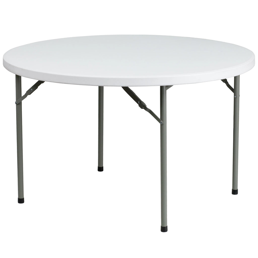 4' Round Plastic Folding Table Granite White V540