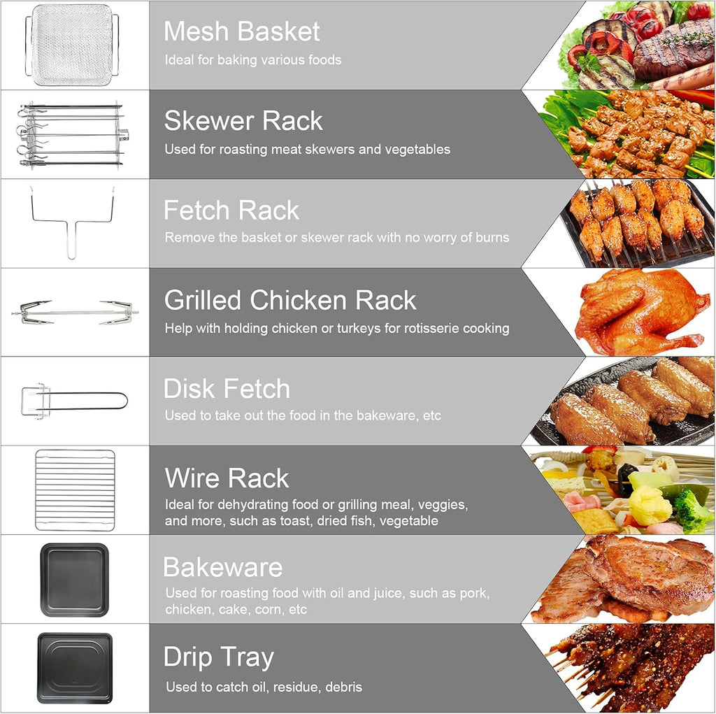 15.8qt 3-layer 16-in-1 Convection Air Fryer Toaster Oven with 6 Accessories, 1500W, Stainless Steel G9723