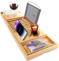 Bamboo Bathtub Caddy Tray with Wine Holder J437177