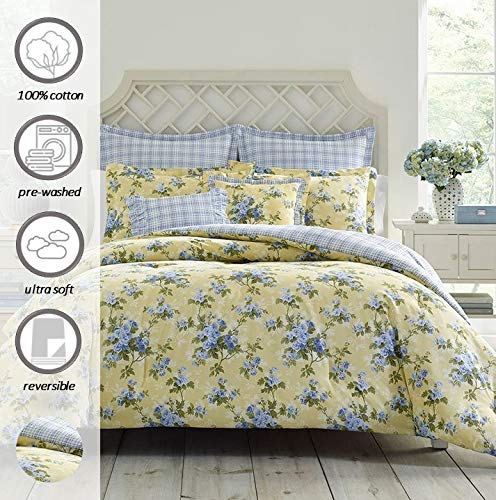 King Yellow Comforter Set with Euro Shams and Throw Pillows, Dark Blue King Sheets, 4 Pieces A384055