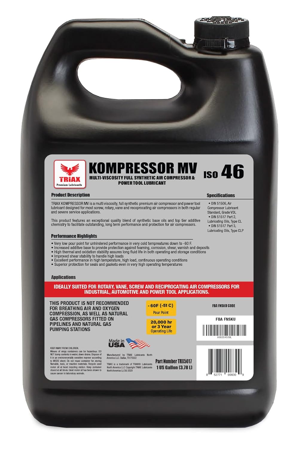4 Gallon Full Synthetic Air Compressor Oil S162
