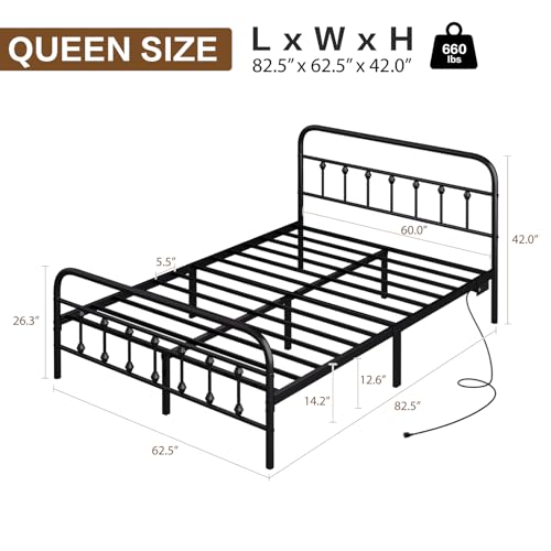 Black Metal Platform Bed Frame with LED J613711