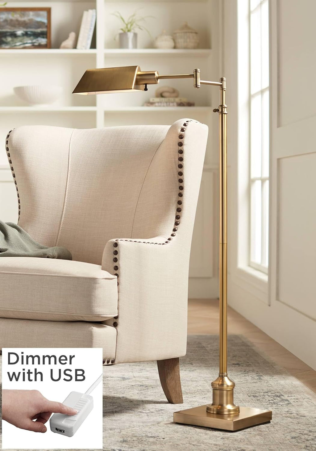 Aged Brass Metal Floor Lamp with USB Charging Port F975052