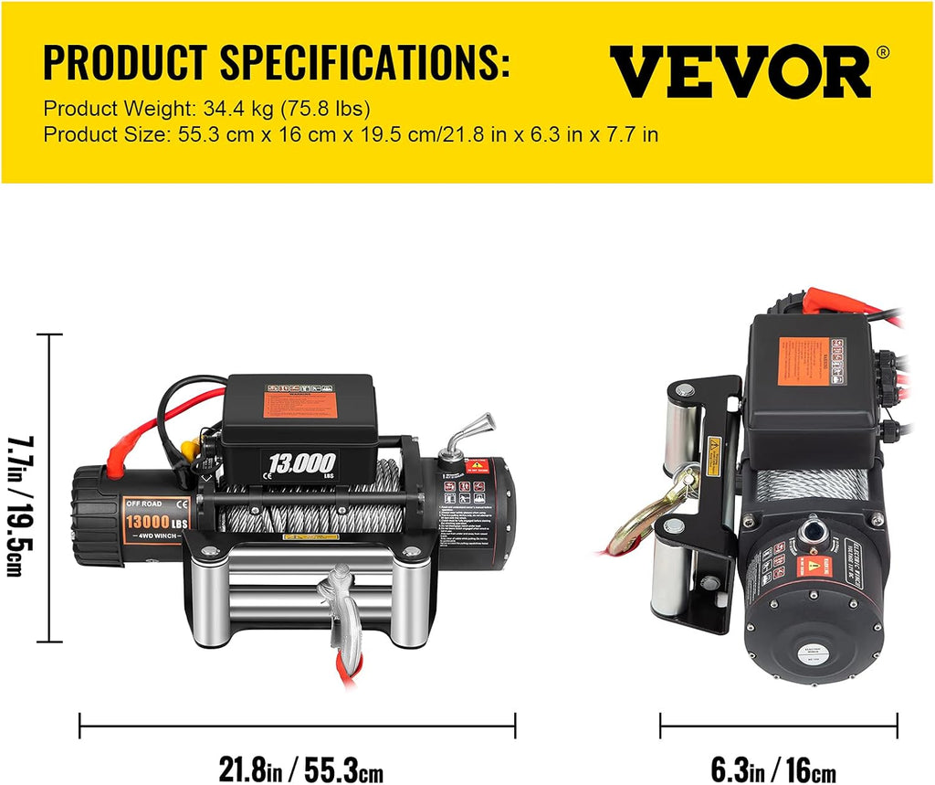 13000lbs Electric Winch with 85ft Cable Steel L7519