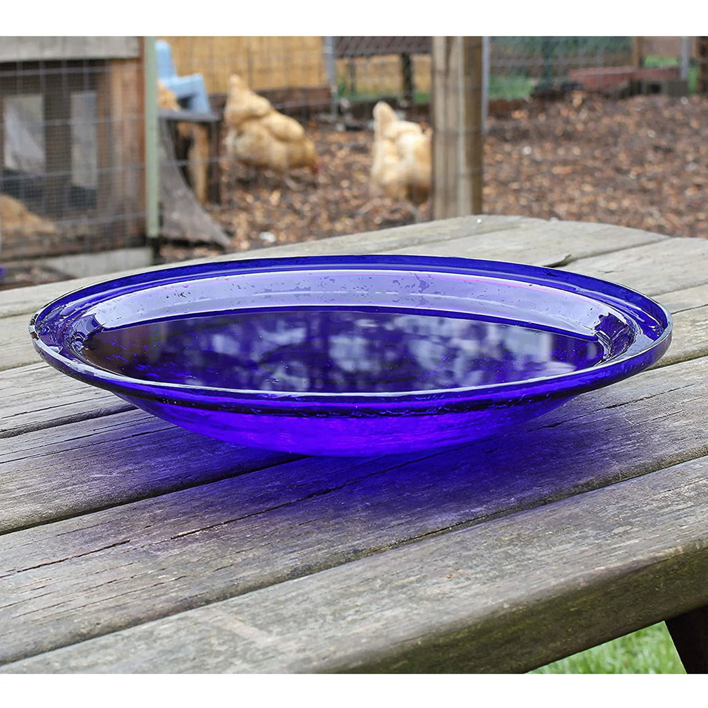 14 In Crackle Glass Bowl and Birdbath Decoration, Cobalt Blue F594468