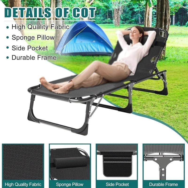 Heavy Duty Adjustable Folding Camping Cot with Mat G4245
