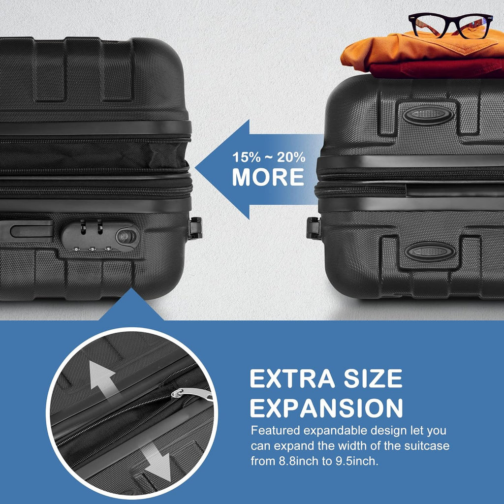 Black 3 Piece Hardside Expandable Luggage Set with Spinner Wheels Y434