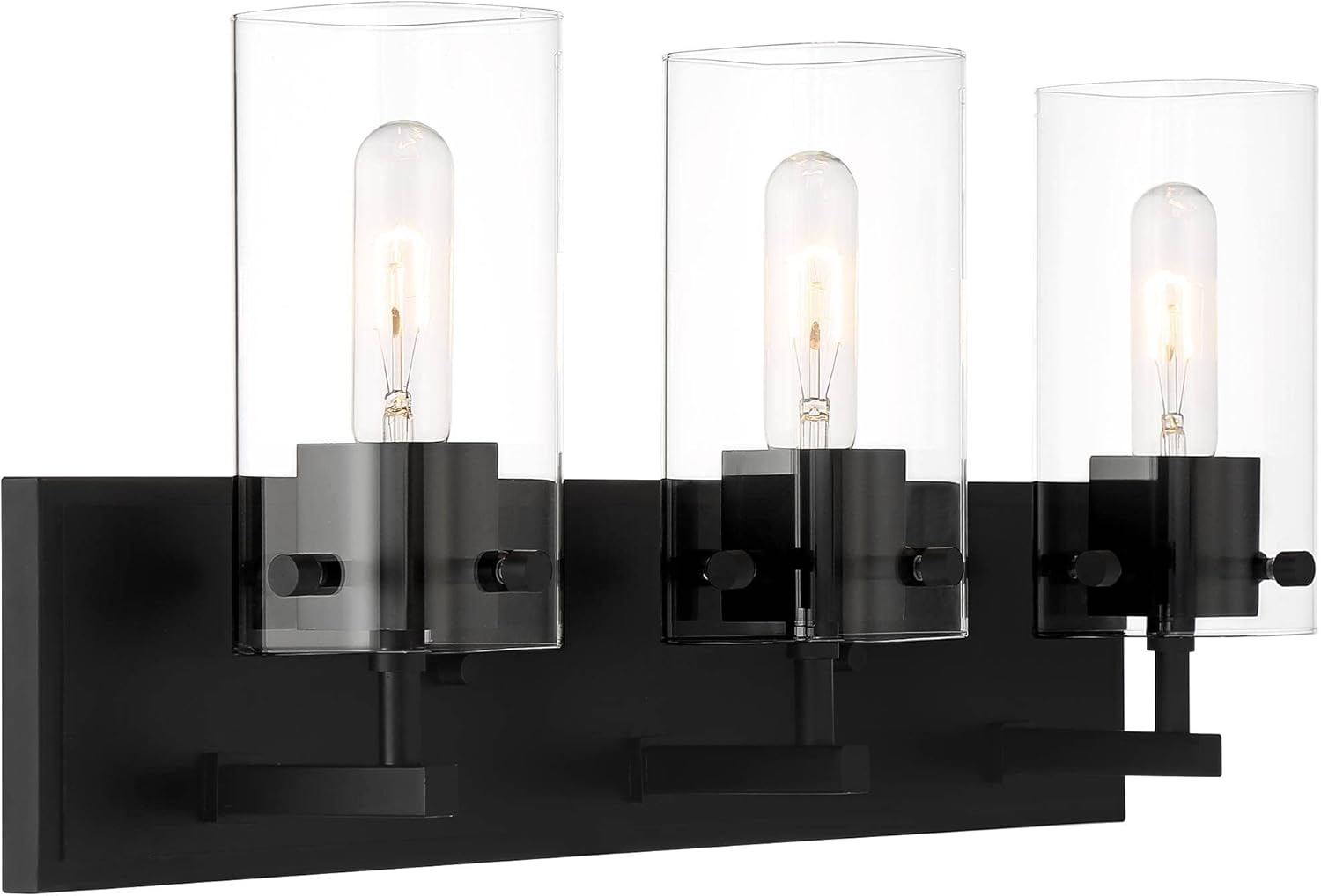 Black Metal 3-Light Wall Fixture with Clear Glass Shade F53243