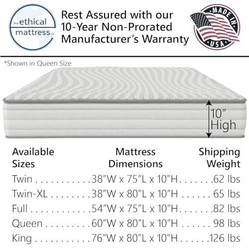 10" Hybrid Mattress with Organic Cotton, Wool, Latex & Pocketed Coils - Queen Size T3432
