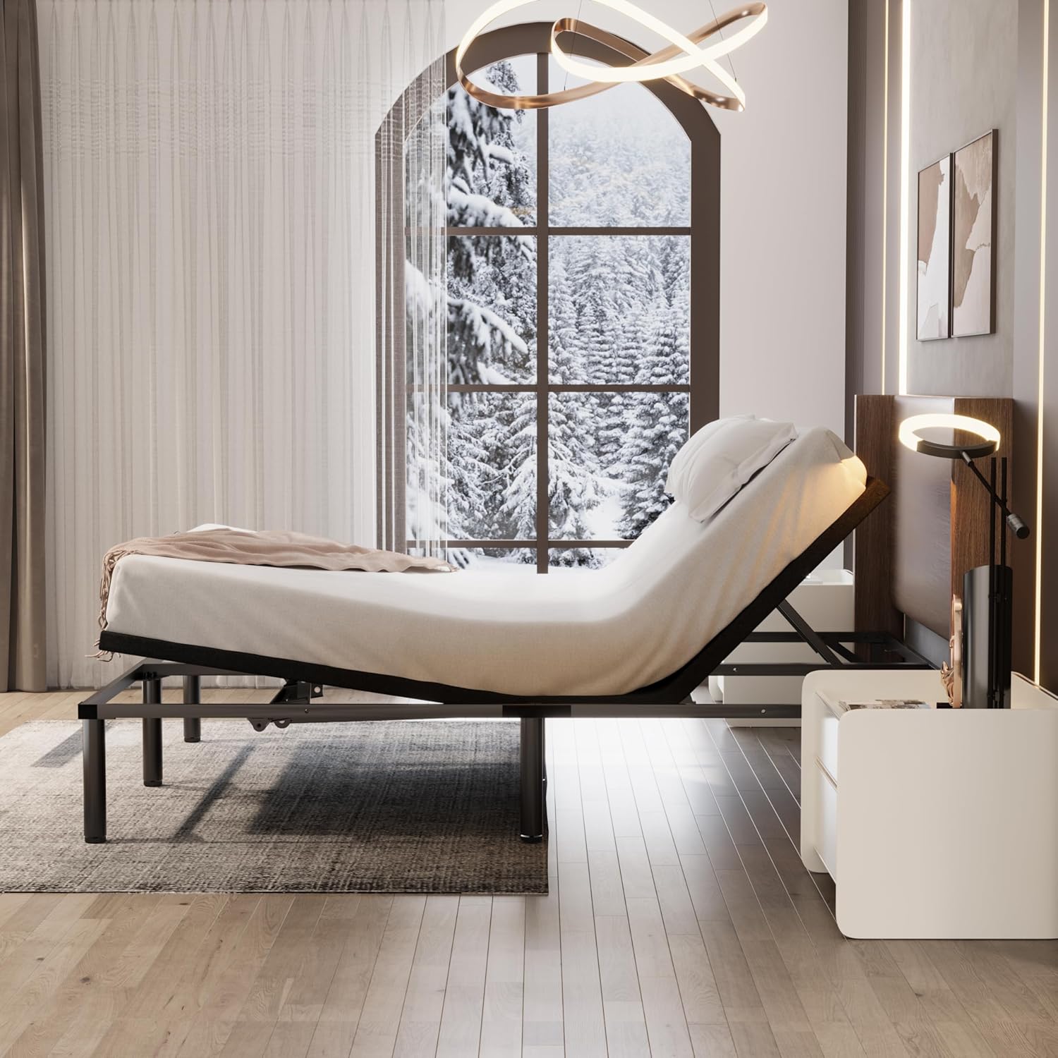 Queen Adjustable Bed Frame with Wired Remote, Black E1343