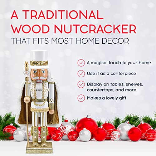 Gold and White Glittered Wooden Nutcracker 14" X780046