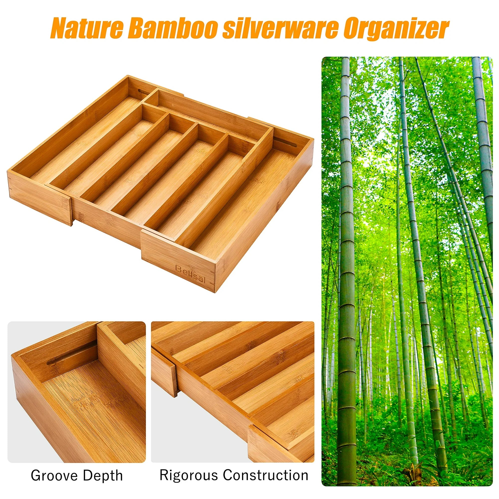 Bamboo Cutlery Tray Organizer Expandable Kitchen Drawer Storage Q8368