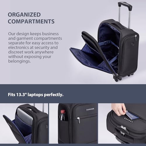 Black 14.5 Inch Softside Spinner Carry On Luggage Q73012