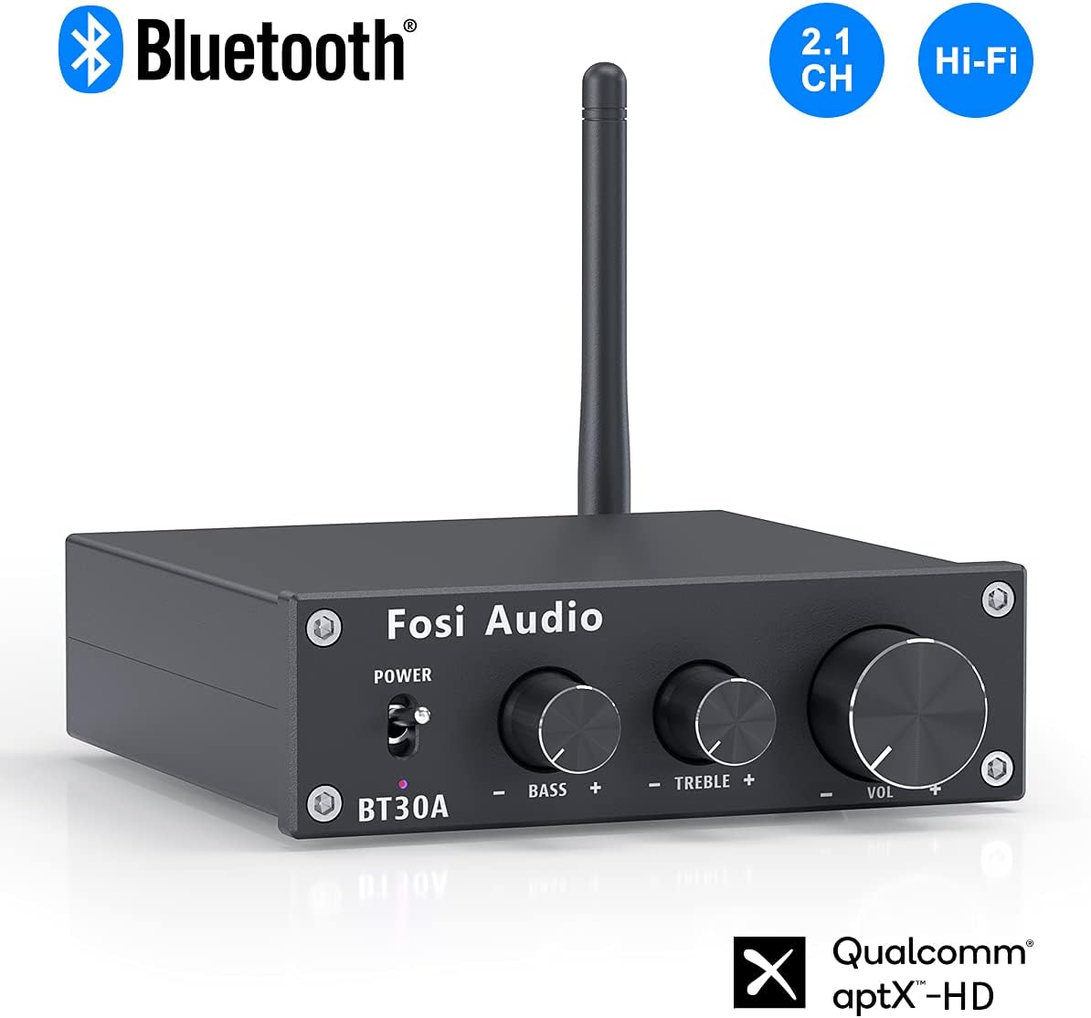 Bluetooth 5.0 Stereo Audio Amplifier 2.1 Channel Class D Mini Hi-Fi Integrated Digital Amp with Bass and Treble Control 50Watt x2+100Watt for Home Passive Speakers Subwoofer Pack of 2 E4313