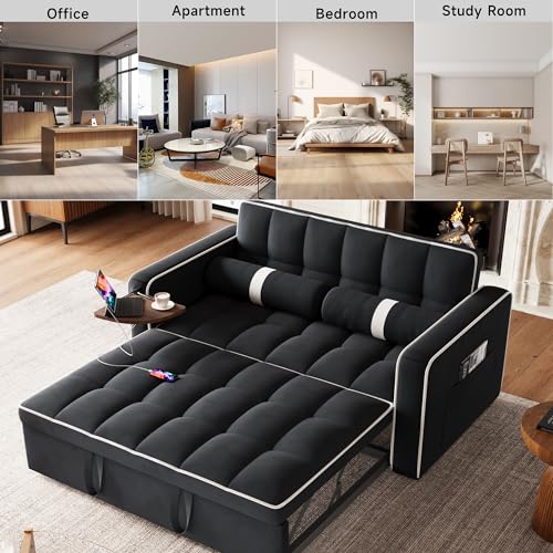 3 in 1 Sleeper Sofa Bed with Side Table, Orange G97058