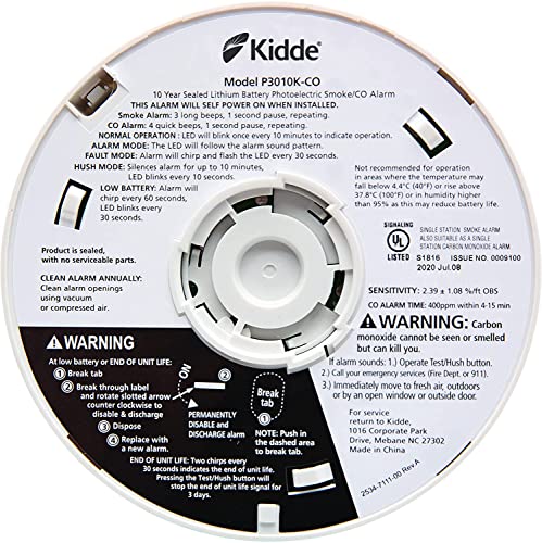 White Smoke Detector and Carbon Monoxide Detector Combo with 10-Year Battery R2207