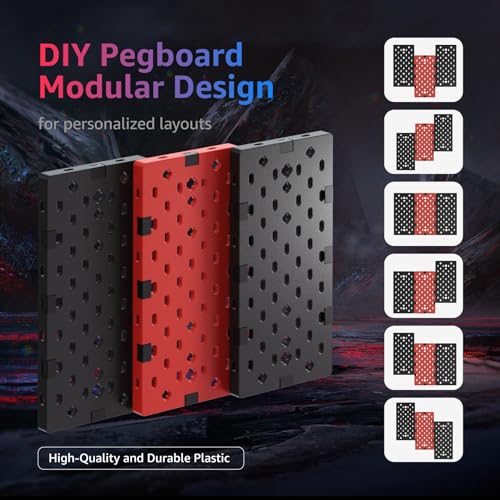 Modular Headphone and Controller Holder, Clamp-on Pegboard, Rotatable Controller Stand with Cable Hooks, 3Pcs Pegboard, Red E705903