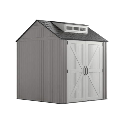 Large Resin Outdoor Storage Shed with Floor (7-10.5 Ft) Brown 7x7 FT R8722