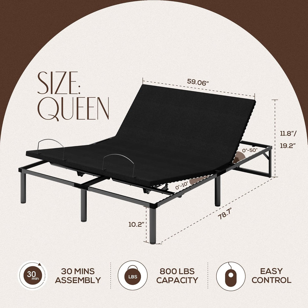 Queen Adjustable Bed Frame with Wired Remote, Black E1343
