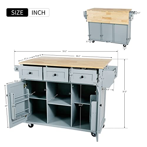 Two-sided Rolling Kitchen Island Cart with Wood Top, 2 Drawers, 3 Open Compartments Y243353