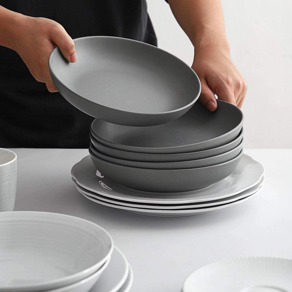Pasta Bowls Set of 6, Ceramic Soup Bowls 30 Ounces, Grey Matte M133777