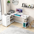61" L Shaped Desk with Lift Top, Power Outlets, Drawers, Open Storage Shelf, Monitor Stand N6682