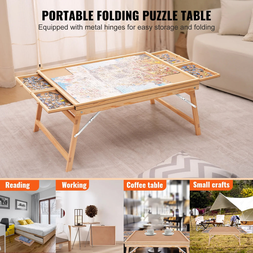 1500 Piece Puzzle Board with Folding Legs & 4 Sliding Drawers 32.7" x 24.6" Wooden Jigsaw Puzzle Table Z2456